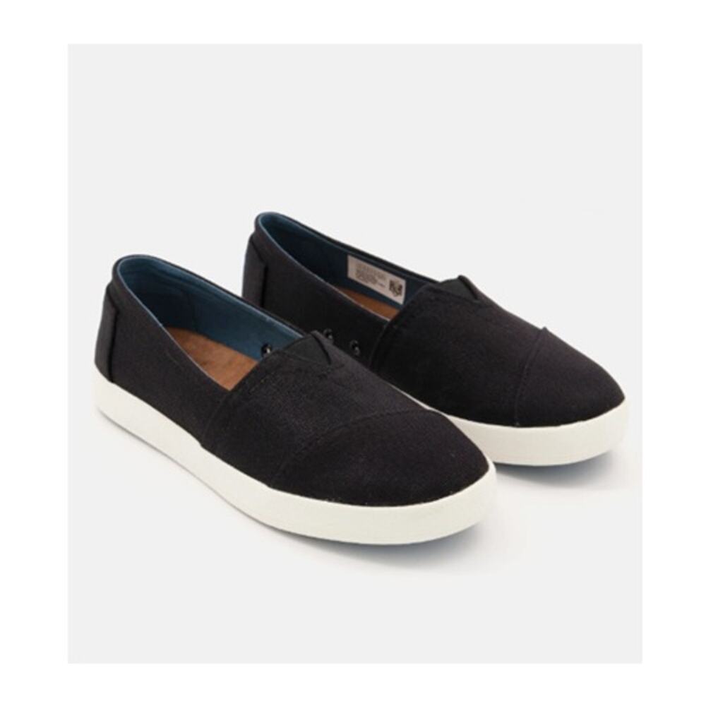 TOMS Avalon Slip On Sneakers Black Canvas Casual Comfort Shoes Womens 5.5 NWOT